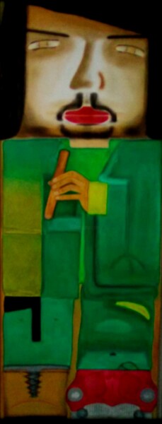 Painting titled "EL CHE" by Juan Saenz, Original Artwork, Oil Mounted on Wood Stretcher frame