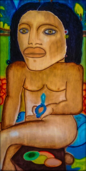 Pittura intitolato "L'AVOCAT BLEU" da Juan Saenz, Opera d'arte originale, Olio Montato su Pannello di legno