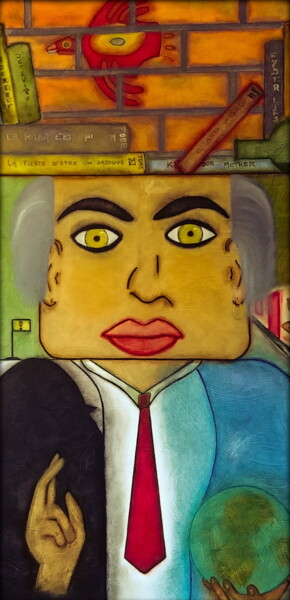 Painting titled "LE PRÉSIDENT" by Juan Saenz, Original Artwork, Oil Mounted on Wood Panel