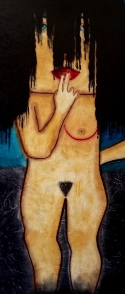 Картина под названием "LILITH" - Juan Saenz, Подлинное произведение искусства, Масло Установлен на Деревянная панель
