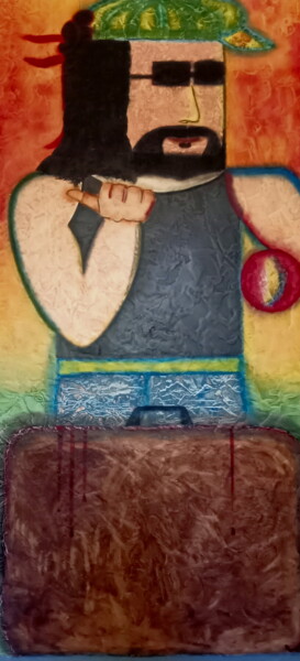 Schilderij getiteld "PSYCHOPATHE EN VACA…" door Juan Saenz, Origineel Kunstwerk, Olie Gemonteerd op Houten paneel