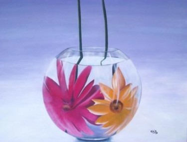 Pintura titulada "Flores en pecera" por Kaia Ariaudo, Obra de arte original