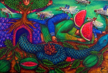 Pintura intitulada "Le songe, le jeu du…" por Juana Sabina Ortega, Obras de arte originais