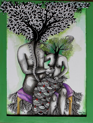 Peinture intitulée "Tierra verde" par Juana Sabina Ortega, Œuvre d'art originale, Encre