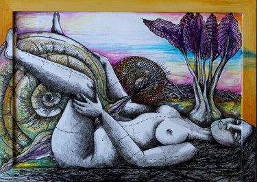 Peinture intitulée "Paso de caracol" par Juana Sabina Ortega, Œuvre d'art originale, Encre