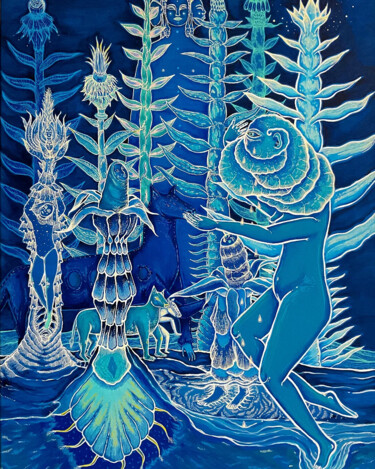 Peinture intitulée "Terre bleue" par Juana Sabina Ortega, Œuvre d'art originale, Acrylique
