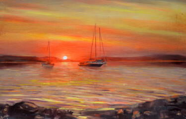 Painting titled "Atardecer Naranja" by Juan Del Campo, Original Artwork, Acrylic Mounted on Other rigid panel