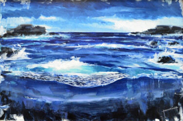 Malerei mit dem Titel "Azul profundo" von Juan Del Campo, Original-Kunstwerk, Öl Auf Holzplatte montiert