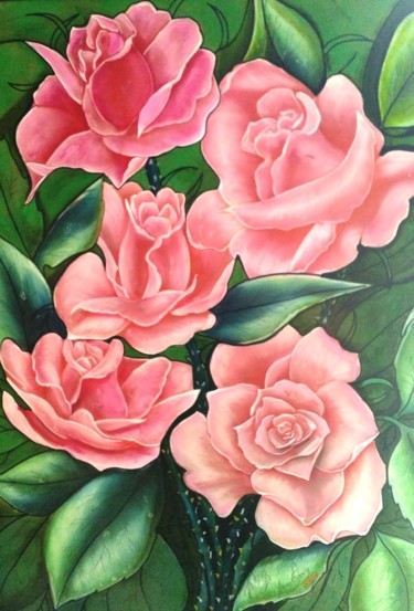 Pintura titulada "postal-floral-resul…" por Juangomy, Obra de arte original, Gouache