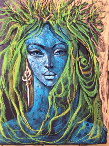 Peinture intitulée "Femme Végétale" par Mousquetaire De L'Art, Œuvre d'art originale, Pastel