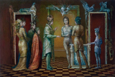 Malerei mit dem Titel "La casa de los espí…" von Juan Reyes Haro, Original-Kunstwerk, Öl Auf Holzplatte montiert