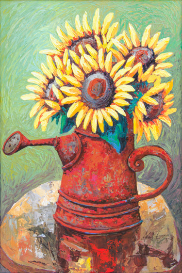 Pintura intitulada "Sunflowers" por Jude Kasagga, Obras de arte originais, Acrílico