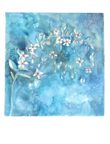 Painting titled "Aquarell Apfelblüten" by Judit Fortelny, Original Artwork, Watercolor