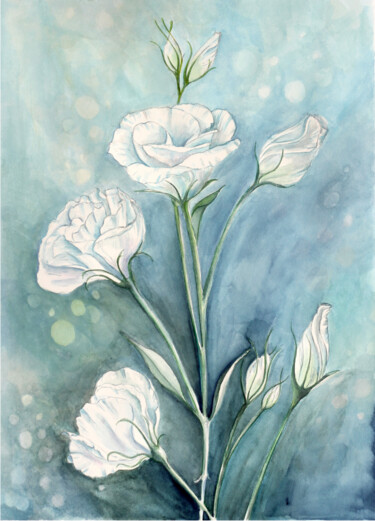 Painting titled "Aquarell Lisianthus…" by Judit Fortelny, Original Artwork, Watercolor