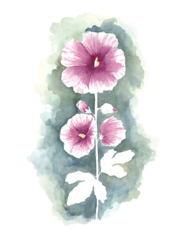 Painting titled "Aquarell Stockrose,…" by Judit Fortelny, Original Artwork, Watercolor