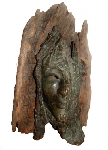 Scultura intitolato "masker-brons,hout" da Judith Franken, Opera d'arte originale