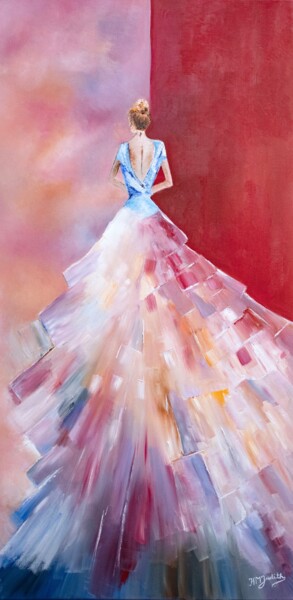 Painting titled "Princesse" by Judith Hassan, Original Artwork, Oil Mounted on Cardboard