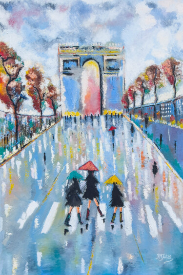 Painting titled "Arc de triomphe" by Judith Hassan, Original Artwork, Oil Mounted on Wood Stretcher frame