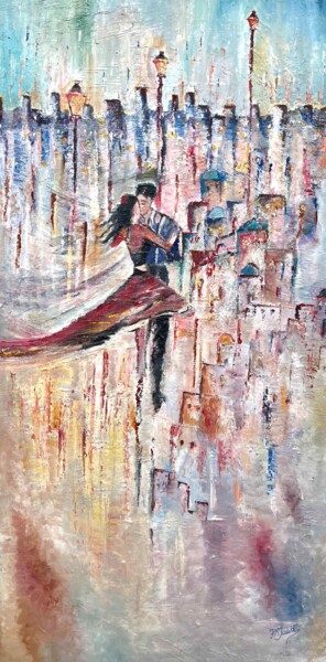 Painting titled "Dances" by Judith Hassan, Original Artwork, Oil Mounted on Wood Stretcher frame