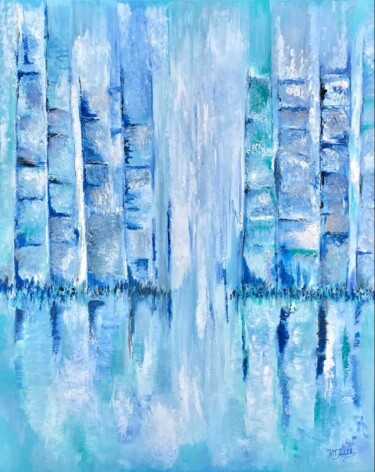 Painting titled "Deuxième reflet" by Judith Hassan, Original Artwork, Oil Mounted on Wood Stretcher frame