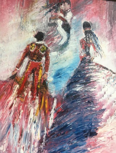 Painting titled "Olé" by Judith Hassan, Original Artwork, Oil Mounted on Wood Stretcher frame