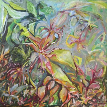 Painting titled "Frog Song" by Judith Riemer, Original Artwork, Oil Mounted on Wood Stretcher frame