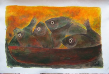 Malerei mit dem Titel "Basket of fish" von Judith Ruiz, Original-Kunstwerk, Acryl