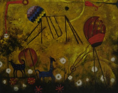 Malerei mit dem Titel "Playful Sun" von Judith Ruiz, Original-Kunstwerk, Öl