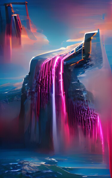 Digitale Kunst getiteld "Waterfall In The Sky" door Judith Simonis, Origineel Kunstwerk, Digitaal Schilderwerk