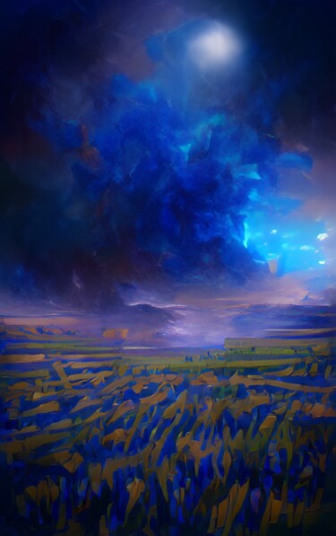 Digital Arts titled "Field In Blue" by Judith Simonis, Original Artwork, Digital Painting