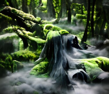 Grafika cyfrowa / sztuka generowana cyfrowo zatytułowany „Mist In The Wood” autorstwa Judith Simonis, Oryginalna praca, Mala…