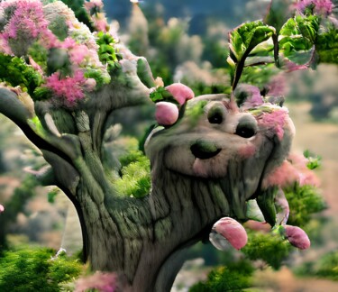 Digital Arts titled "Smiling Tree" by Judith Simonis, Original Artwork, Digital Painting