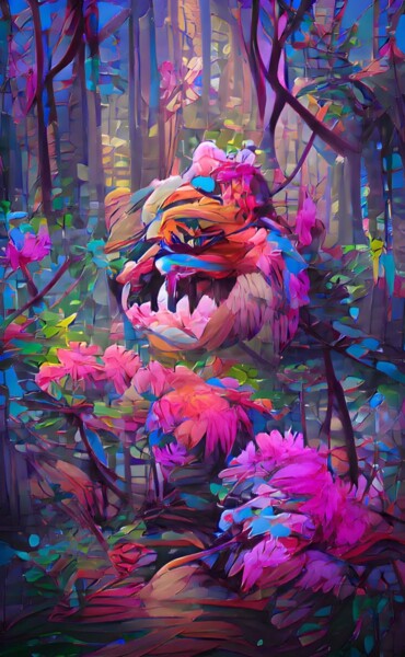 Digitale Kunst mit dem Titel "Flowery Jungle" von Judith Simonis, Original-Kunstwerk, KI-generiertes Bild
