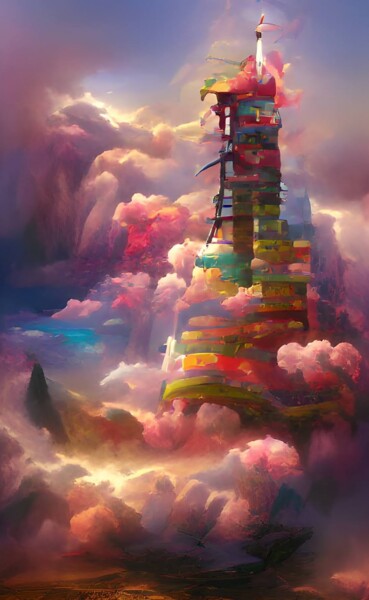 Цифровое искусство под названием "Tower Of Clouds" - Judith Simonis, Подлинное произведение искусства, Цифровая живопись