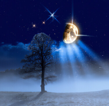 Arts numériques intitulée "Moon In The Wood" par Judith Simonis, Œuvre d'art originale, Image générée par l'IA