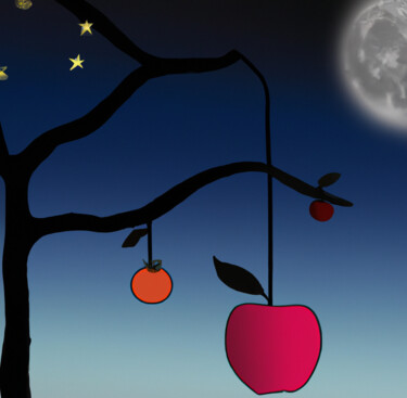 Digital Arts titled "FullMoonApples On A…" by Judith Simonis, Original Artwork, AI generated image