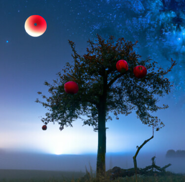 Digitale Kunst mit dem Titel "Applemoon" von Judith Simonis, Original-Kunstwerk, KI-generiertes Bild