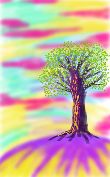 Digital Arts titled "Tree On The Hill" by Judith Simonis, Original Artwork, Digital Painting