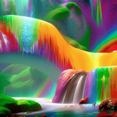 Digital Arts με τίτλο "Waterfalls Multicol…" από Judith Simonis, Αυθεντικά έργα τέχνης, Εικόνα που δημιουργήθηκε με AI