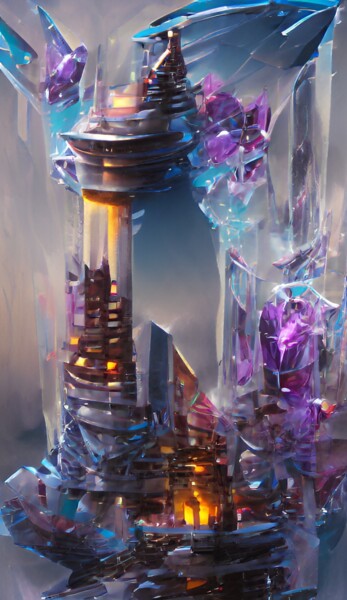 Digitale Kunst getiteld "Crystal Tower" door Judith Simonis, Origineel Kunstwerk, AI gegenereerde afbeelding
