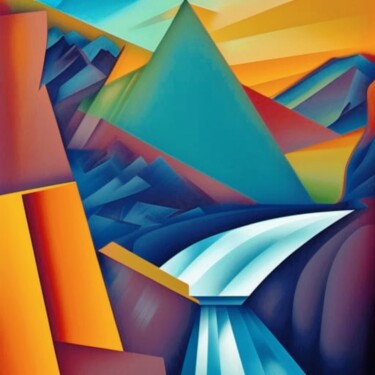 Digital Arts titled "Waterfall Abstract" by Judith Simonis, Original Artwork, AI generated image