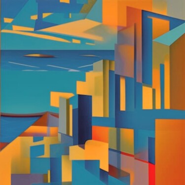 Digitale Kunst getiteld "City By The Sea Abs…" door Judith Simonis, Origineel Kunstwerk, AI gegenereerde afbeelding