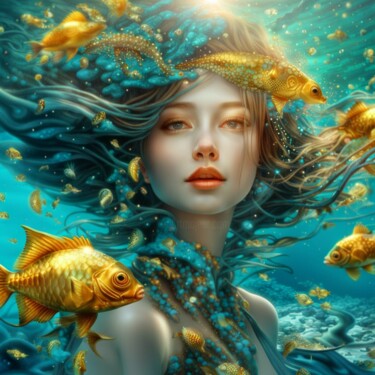 Digitale Kunst mit dem Titel "Lady Of The Sea" von Judith Simonis, Original-Kunstwerk, KI-generiertes Bild