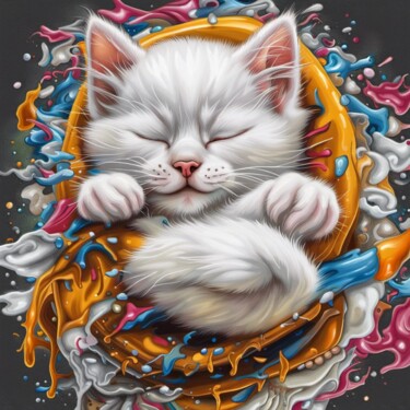 Arts numériques intitulée "Fluffy Sleep" par Judith Simonis, Œuvre d'art originale, Image générée par l'IA
