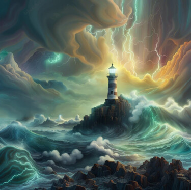 Digitale Kunst mit dem Titel "Leuchtturm" von Judith Simonis, Original-Kunstwerk, KI-generiertes Bild