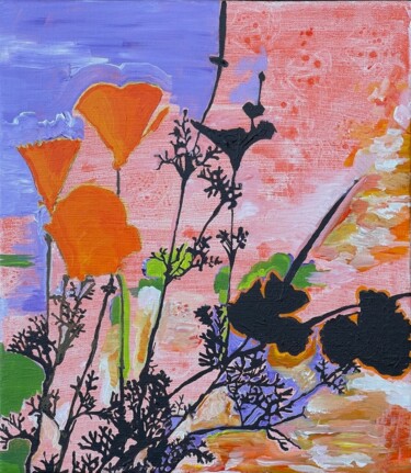 Malerei mit dem Titel "CA Poppy collage" von Judith T.Irwin, Original-Kunstwerk, Acryl