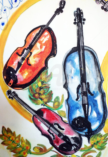Pintura intitulada "Violoncelo e Violin…" por Judjesus, Obras de arte originais, Acrílico