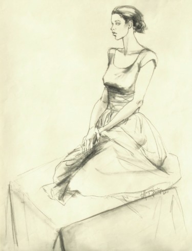 Desenho intitulada "Ready" por Judy Morgan, Obras de arte originais, Carvão