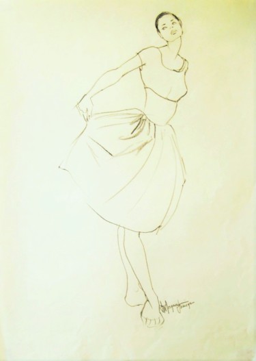 Drawing titled "Curtsy" by Judy Morgan, Original Artwork, Charcoal