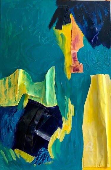 Картина под названием "Aquamarine" - Judydcreates, Подлинное произведение искусства, Коллажи Установлен на Деревянная рама д…
